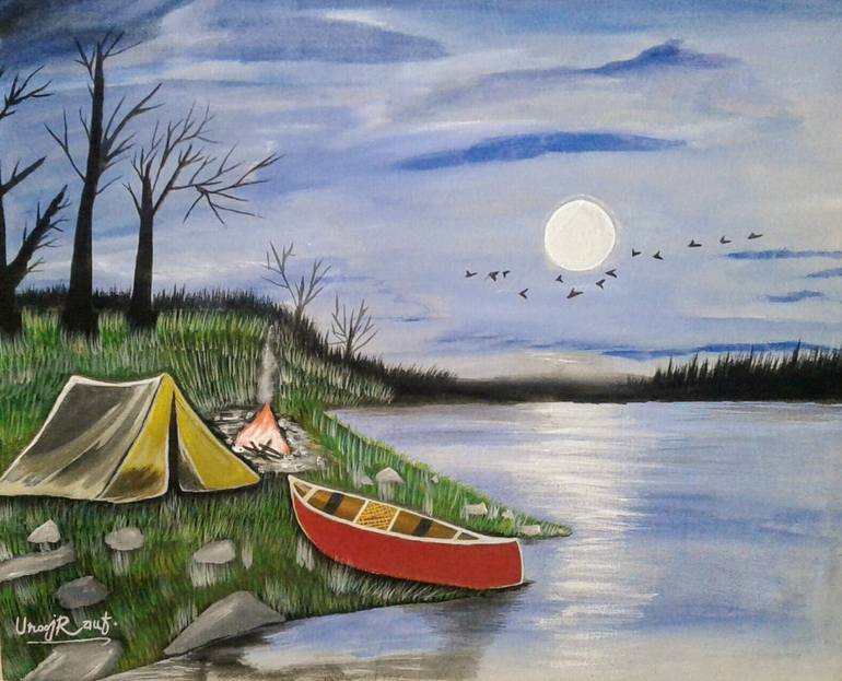 Moonlight Scenery Drawing With Sketch Pen/Easy Landscape Painting