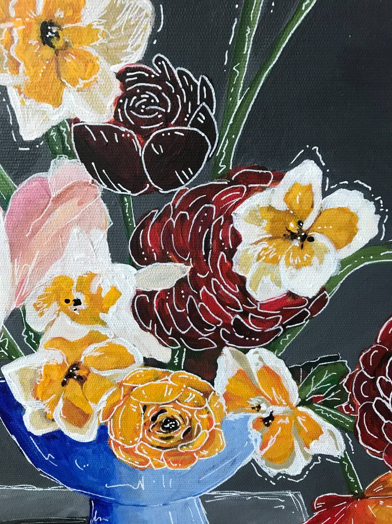 Original Abstract Expressionism Floral Painting by Kerime Elibuyuk