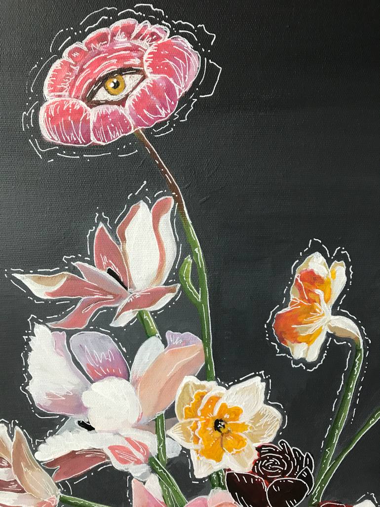 Original Abstract Expressionism Floral Painting by Kerime Elibuyuk