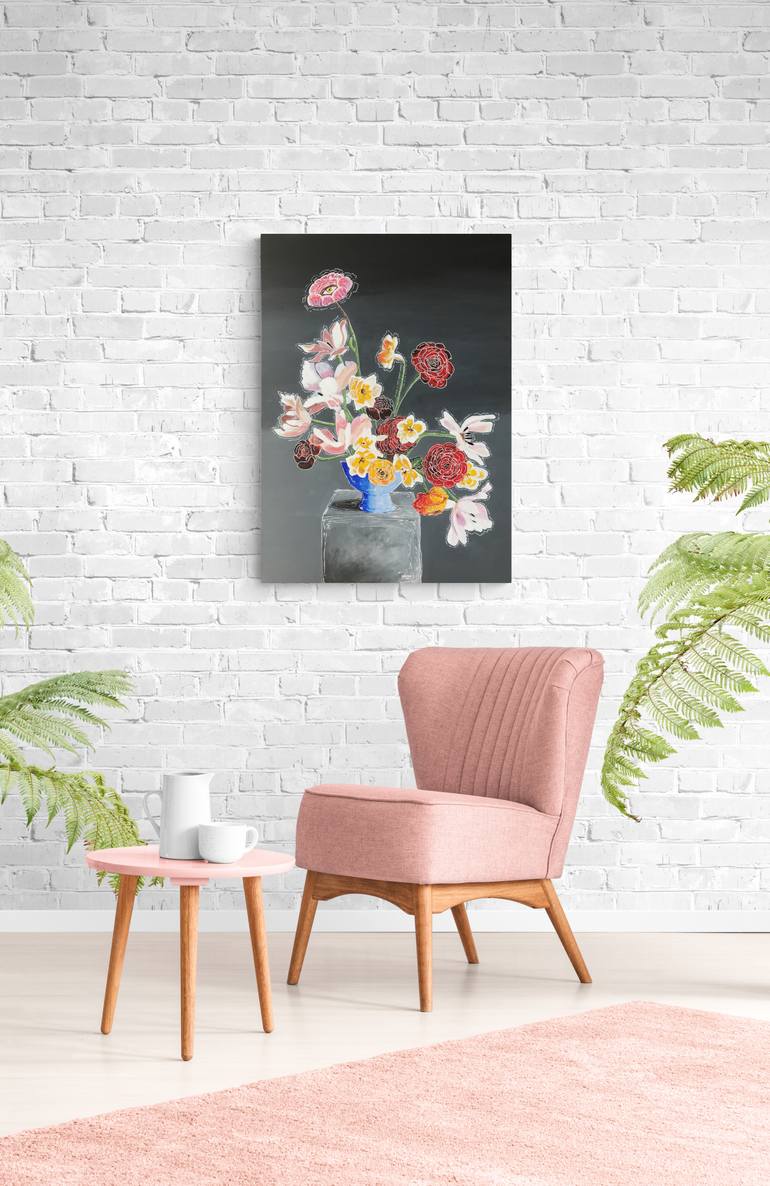 Original Abstract Expressionism Floral Painting by Kerime Elibuyuk