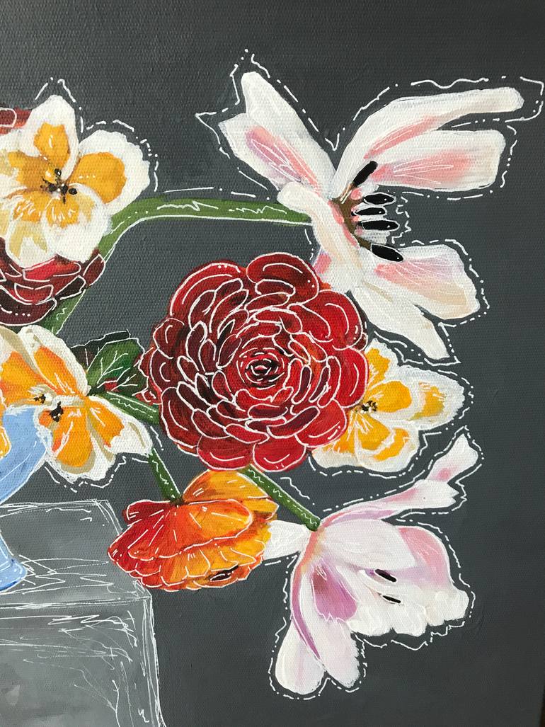 Original Abstract Expressionism Floral Painting by Kerime Elibuyuk