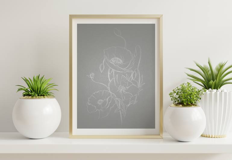 Original Abstract Floral Drawing by Diana Editoiu