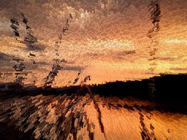 Abstract golden-red lake sunset landscape thumb