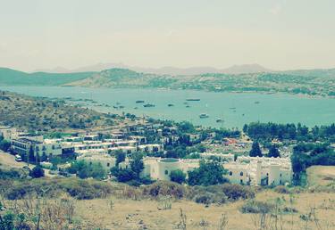 Summertime blue Bodrum harbor sea view from the old town thumb