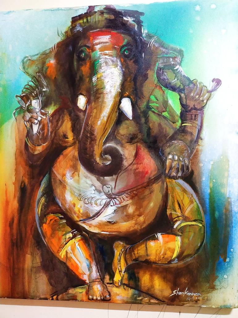 Lord Sri Ganesha Painting by Shan Kannan | Saatchi Art