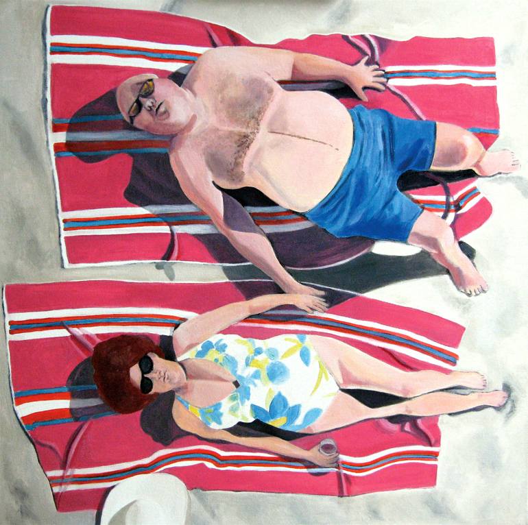 Couple Sunbathing Painting by Toni Silber-Delerive |