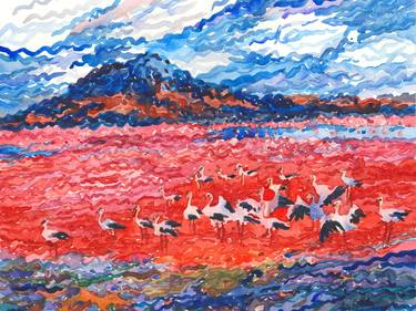 Red Lagoon in Bolivia with flamingos thumb