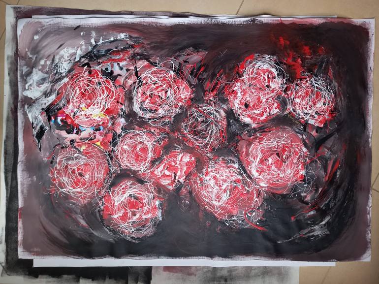 Original Abstract Expressionism Floral Painting by Iryna Calinicenco