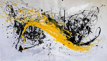 Minimalism abstract picture Fantasy flowers Original picture Epic painting Abstract portrait Contemporary picture Black yellow white thumb