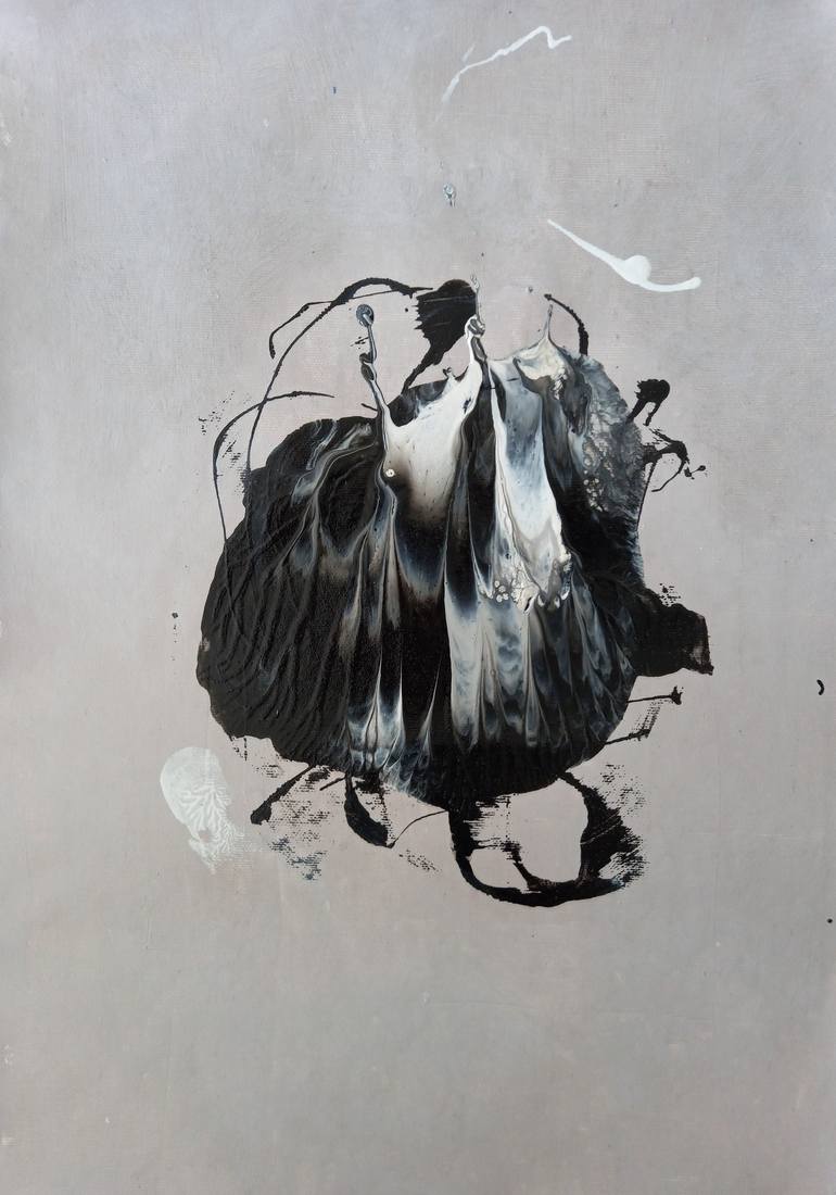Original Abstract Painting by Iryna Calinicenco | Abstract Art on Canvas | "The Rose" abstract flower monochrome monotype black and white flower fract