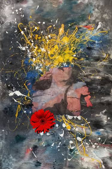 Original Abstract Expressionism Portrait Collage by Iryna Calinicenco