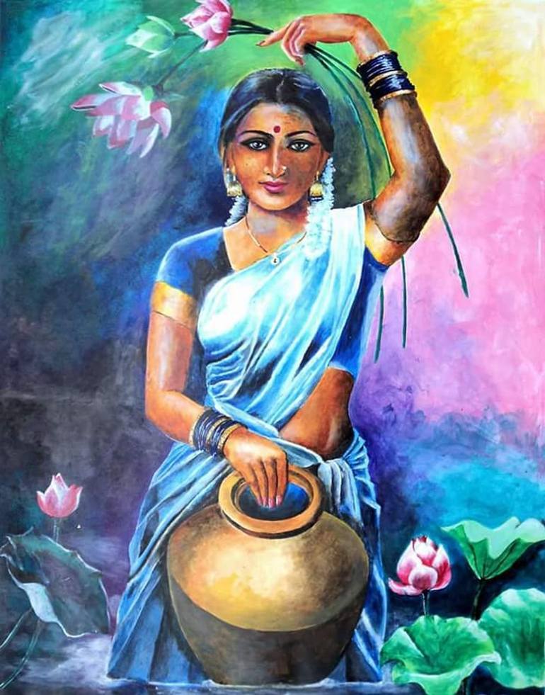 The Indian Beautiful Woman Painting by Suncity Decor