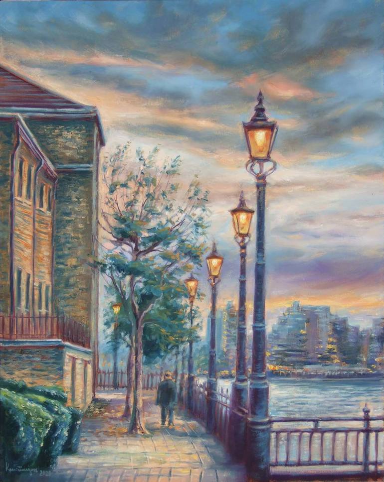 Oil painting titled (evening walk on good the