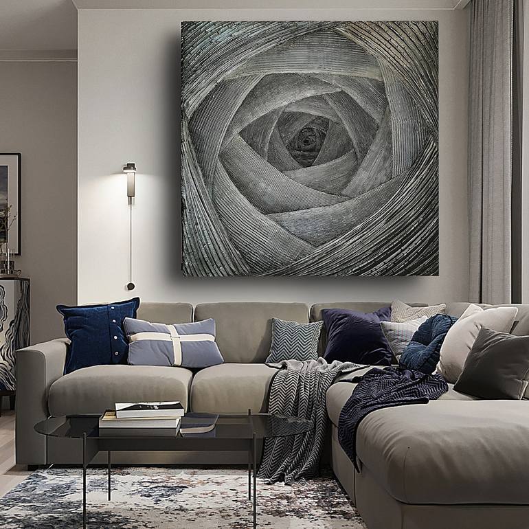 Diving Into A Black Hole Original Texture Acrylic Painting Deep Almost Sculpture Gray Silver Shining Wall Art Decor Home Abstract Contemporary Modern Minimalist Gift Idea - Black Abstract Art Home Decor