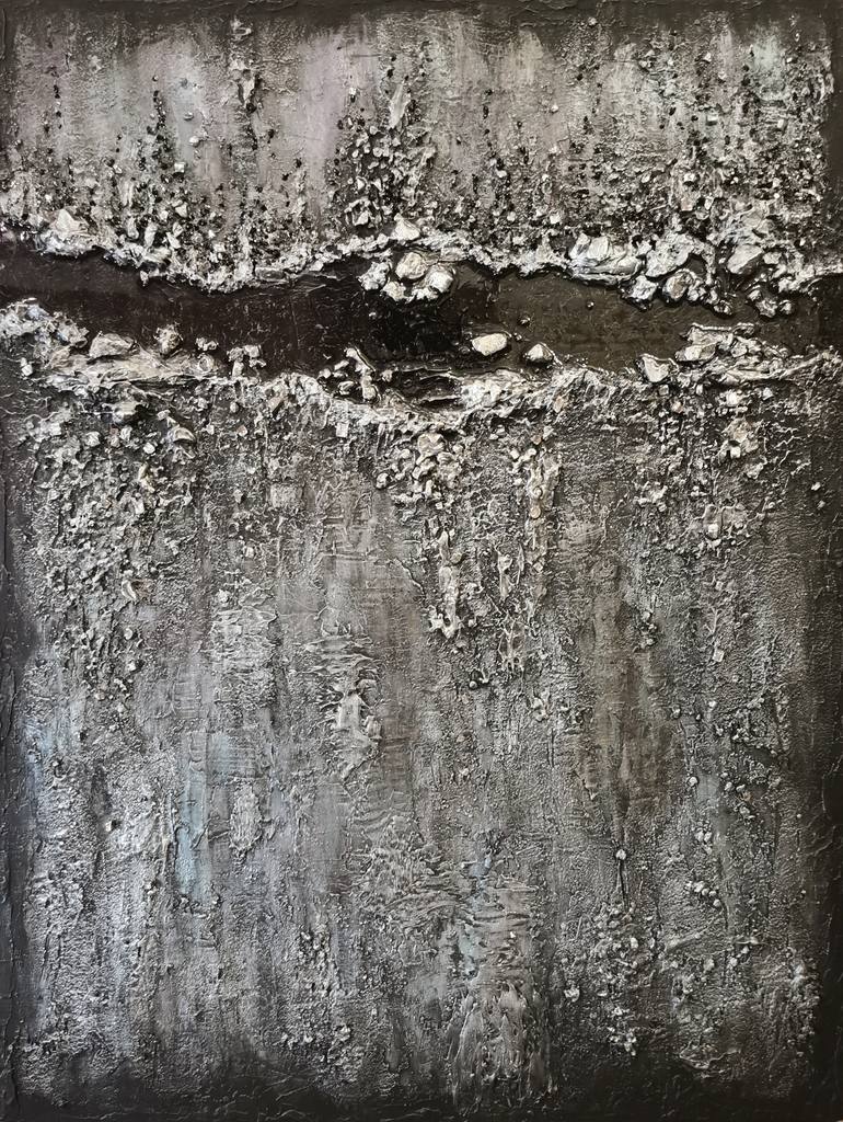 FLOW - original texture acrylic painting, deep texture, almost sculpture,  gray, silver, shining, wall art, decor, home decor, abstract art,  contemporary art, modern art, minimalist art, gift idea Painting by Elena  Ivchenko |