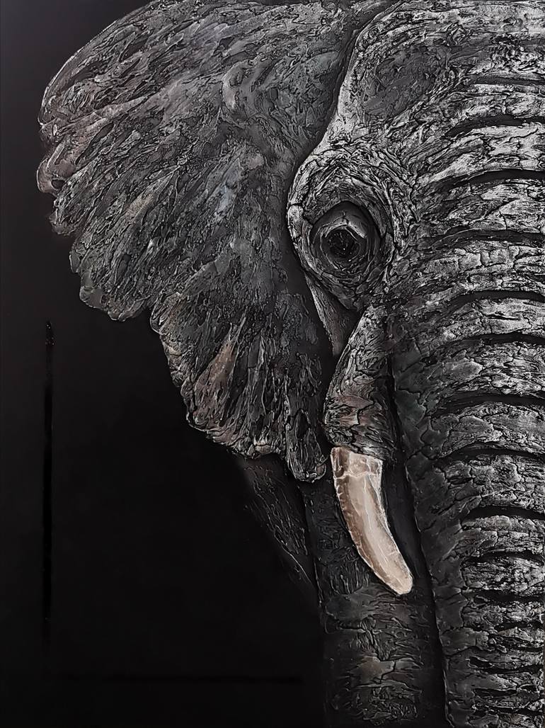 ELEPHANT - original texture acrylic painting, deep texture, black ...