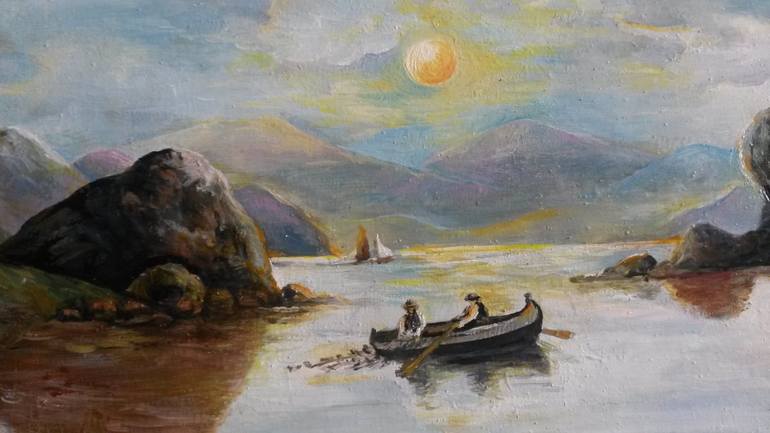 FISHING ON THE LAKE — Oil Painting