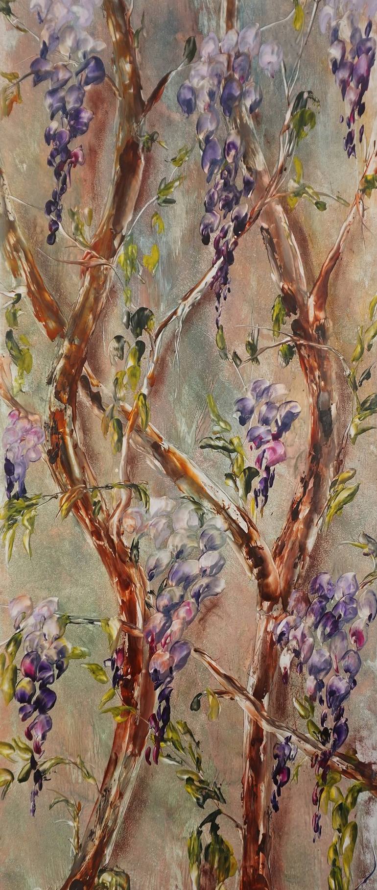 Chinese Wisteria (hot wax on paper) Painting by Dora Stork | Saatchi Art