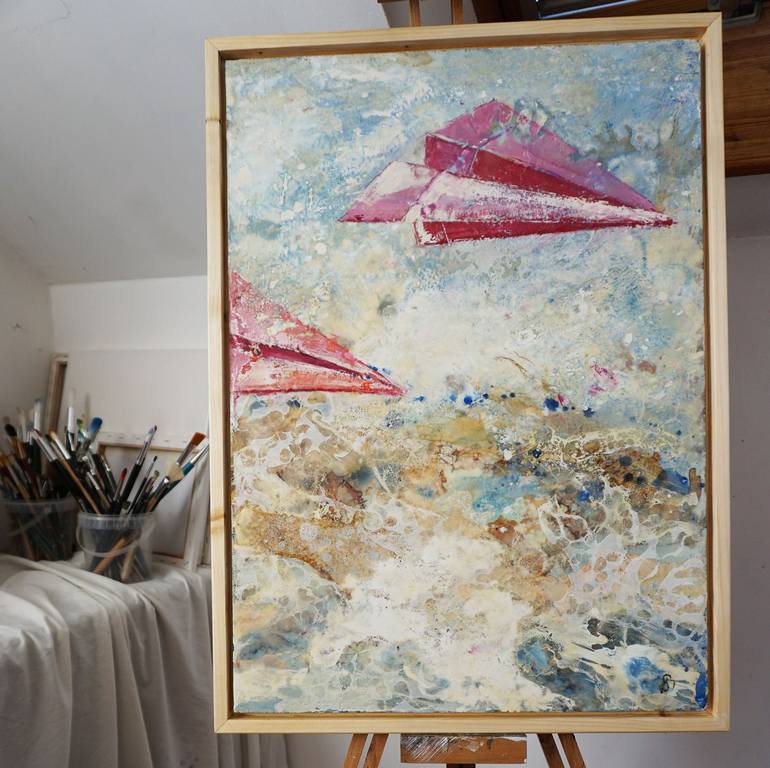 Original Abstract Airplane Painting by Dora Stork