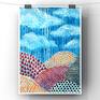 Patterned stylized nature landscape illustration.Clouds with rainy...
