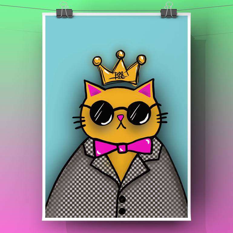 Original Illustration Cats Painting by Boole Art