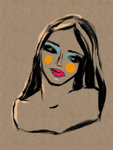 Women portrait drawing with make up and vivid colors. thumb