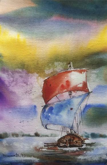 Print of Modern Boat Paintings by Prosanta Mondal
