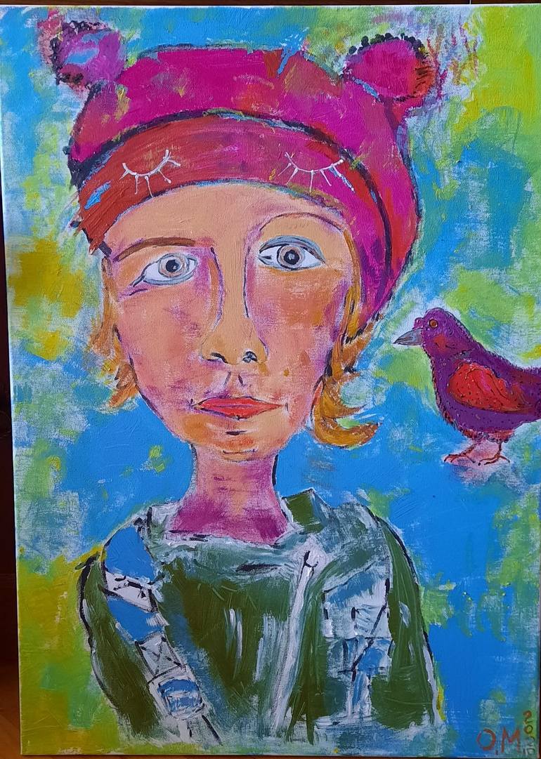 Boy with a pigeon. Painting by Olga Monina | Saatchi Art