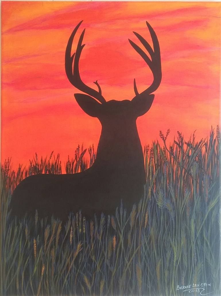 Stag in Wheatfield Painting by Bernie Langton | Saatchi Art