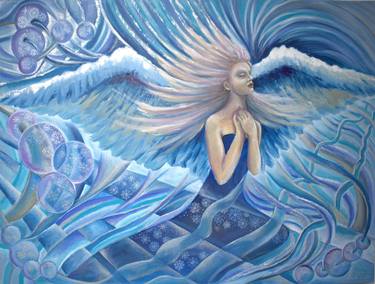 Winter Angel. Snow and wind. Blue winter artwork thumb