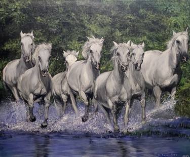 Large original painting acrylic horses equine sea canvas thumb