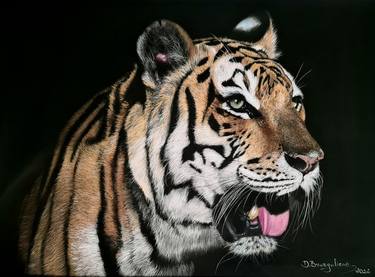Original large Painting Gorillas Pastel ART SIGNED Tiger Painting thumb