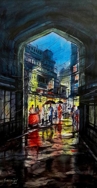 Original Art Deco Architecture Painting by Sadek Ahmed