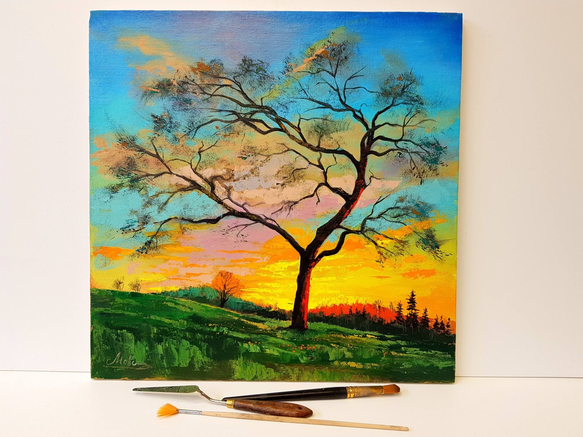 simple oil painting trees