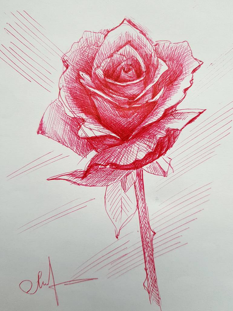 Rose red pen drawing Drawing by Tigran Movsisyan Saatchi Art