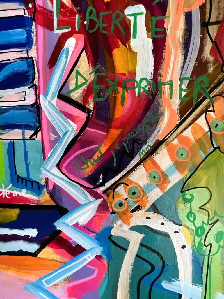 Original Abstract Expressionism Graffiti Painting by Muriel Deumie