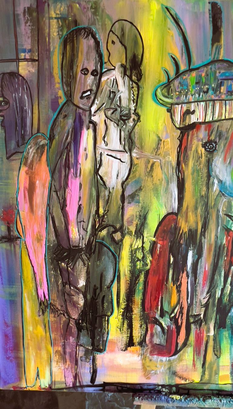 Original Expressionism People Painting by Muriel Deumie