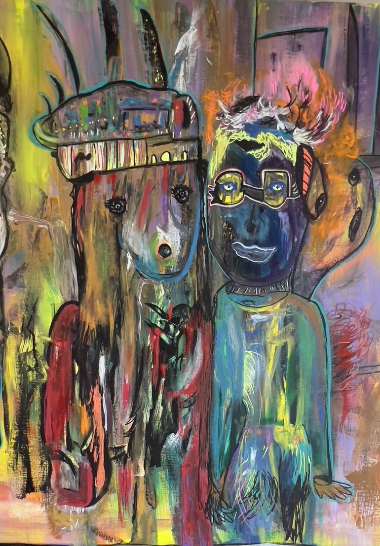Original Expressionism People Painting by Muriel Deumie