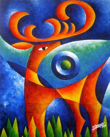 Print of Cubism Abstract Paintings by Shrikant Akojwar