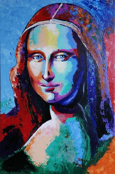 Hand painted Mona Lisa palette knife acrylic on Canvas, Ready to hang, textured Pop Art thumb