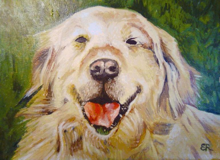 Original Photorealism Dogs Painting by Elvia Reynolds