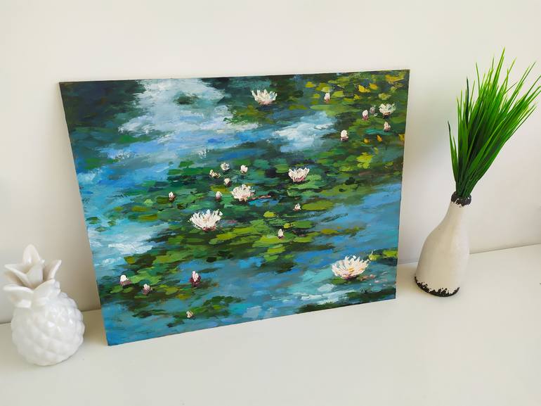 Water Lilies. Mini oil painting. Small canvas art. by MINIMstudio.