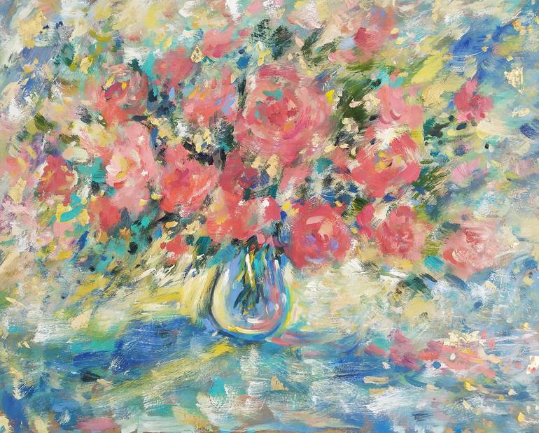 Red Rose Painting Floral Original Art Impasto Flowers Artwork Painting ...