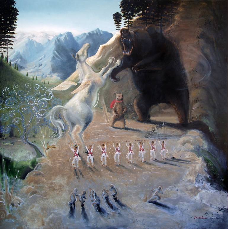 BEAR AND HORSE Painting by Alex Sandulescu Saatchi Art