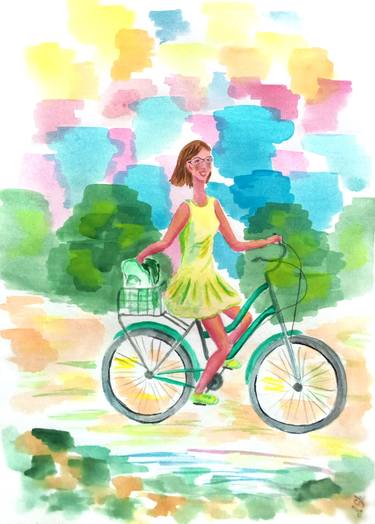 Original Fine Art Bicycle Paintings by Alexandra Sharopina