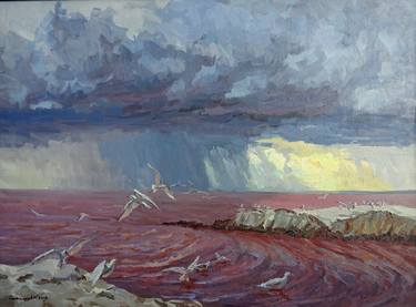 "Thunderstorm on the steppe lake." thumb