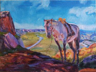 Original Impressionism Horse Painting by Byamba Jargal
