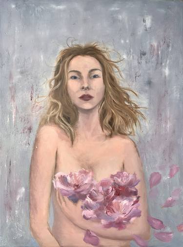 The smell of a witch. Original oil painting, 60x80 cm, stretched canvas. Beautiful nude woman with flowers. Sexy erotic girl. Sexy woman peonies Naked thumb
