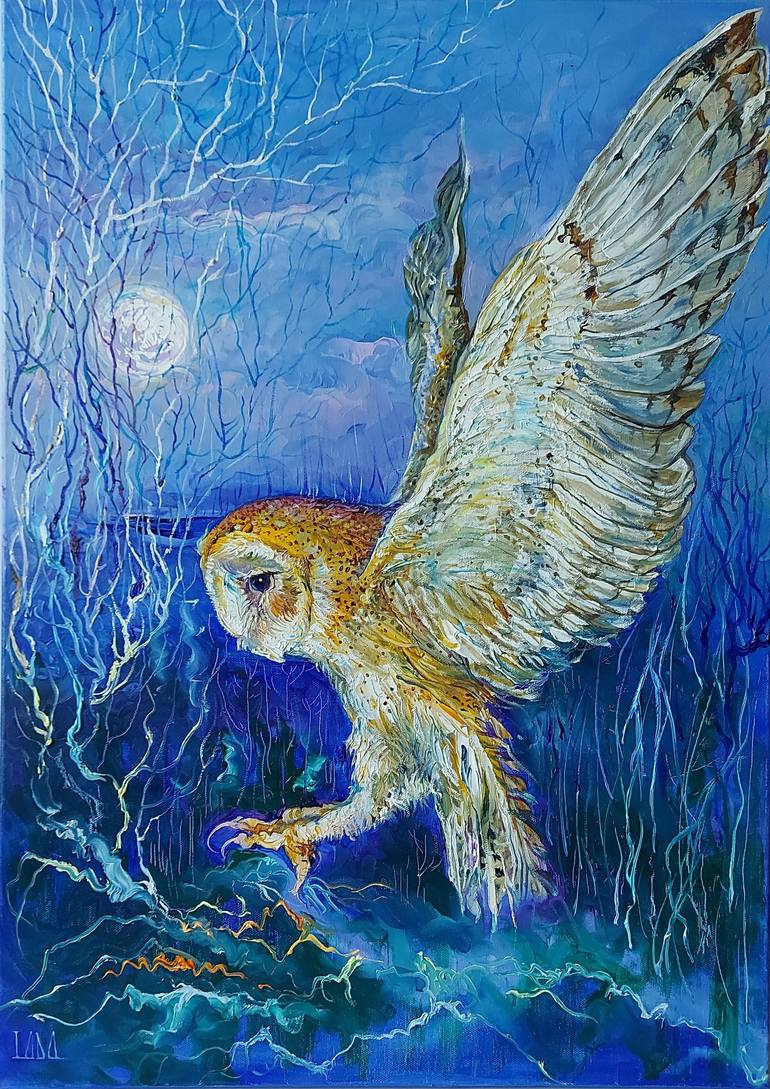 Original Art Aceo Painting Gouche on Canvas Owl 