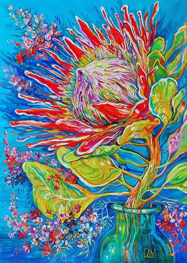 Protea tropical flower oil painting thumb